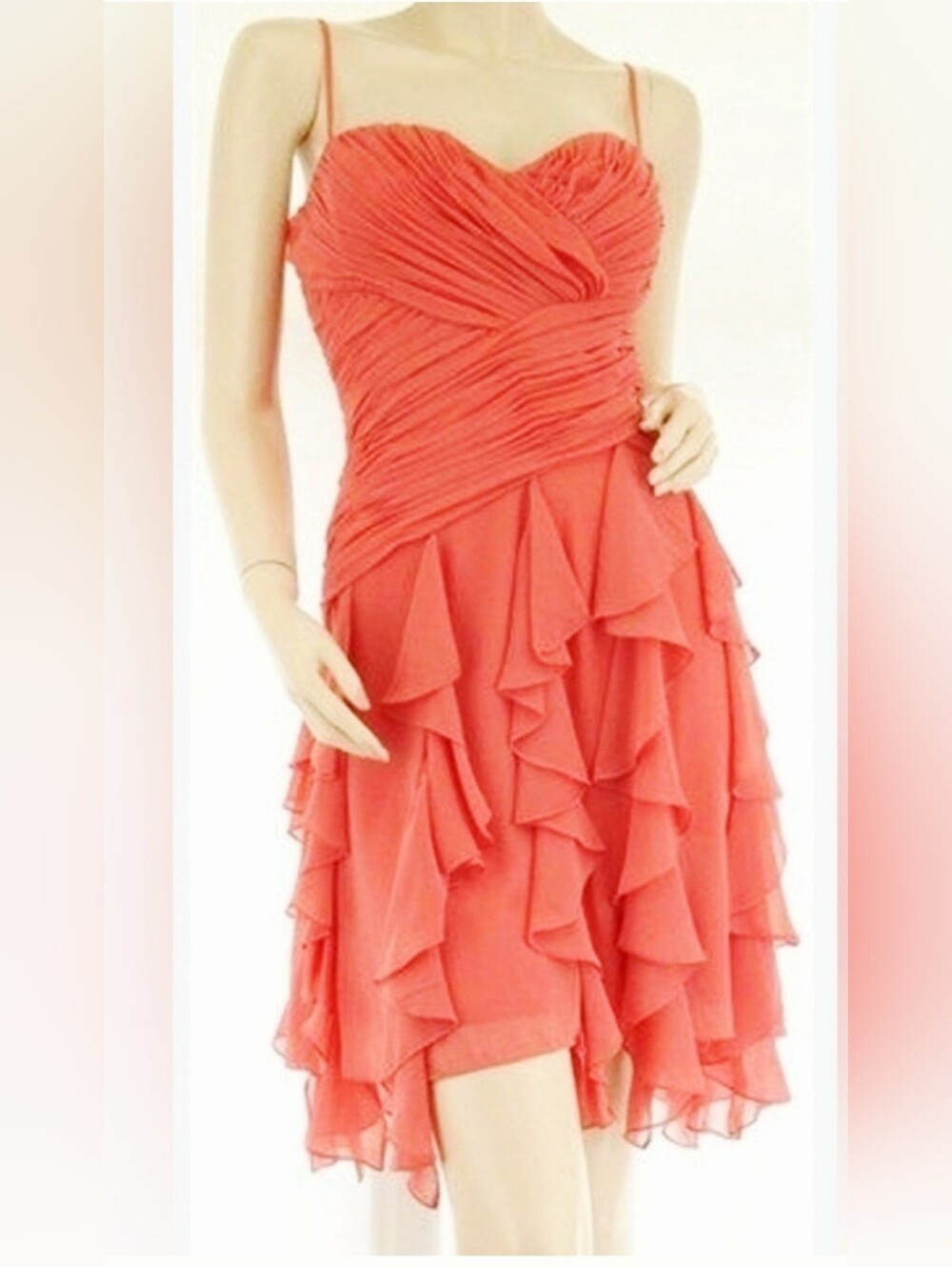 Max & Cleo Coral-Peach Ruffle Cocktail Dress